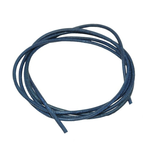 Leðursnúra úr kringlóttu nautalundi 2 mm blálituð, ca. 1 m