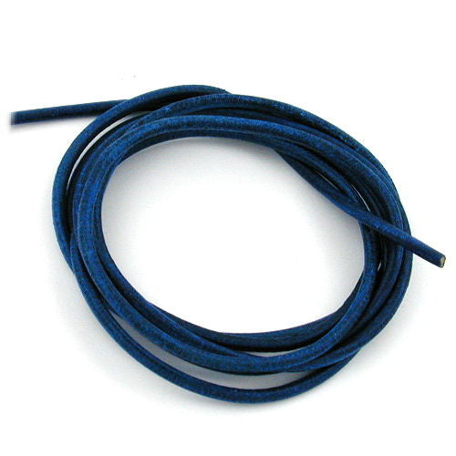 Leðursnúra úr kringlóttu nautalundi 2 mm blálituð, ca. 1 m