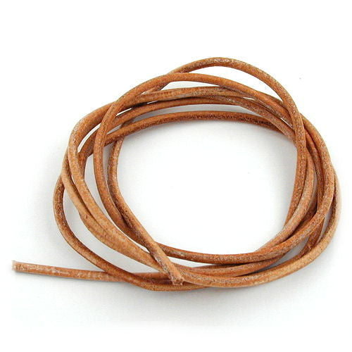 Leðursnúra úr kringlóttu nautalundi 2mm, náttúrulegur litur, u.þ.b. 1m