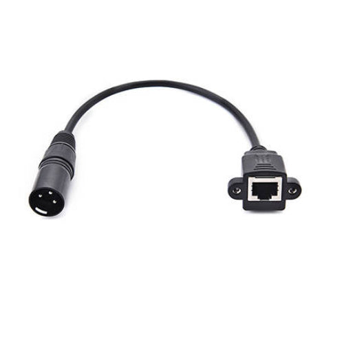 SYSTEM-S LAN Kabel 30 cm RJ45 Buchse zu XLR 3 Pin Stecker Schraube in Schwarz