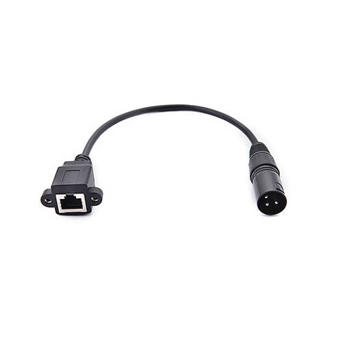 SYSTEM-S LAN Kabel 30 cm RJ45 Buchse zu XLR 3 Pin Stecker Schraube in Schwarz