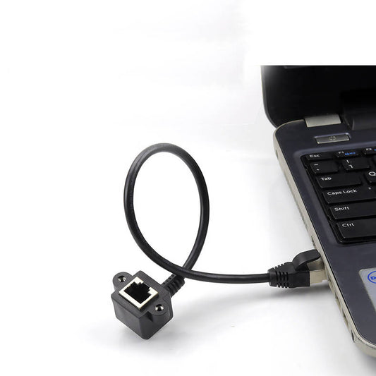 SYSTEM-S LAN Kabel 30 cm 8P8C Buchse zu RJ45 Stecker Winkel Schraube in Schwarz