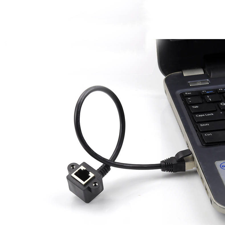 SYSTEM-S LAN snúra 60 cm 8P8C tengi í RJ45 tengi með skrúfuhorni, svört