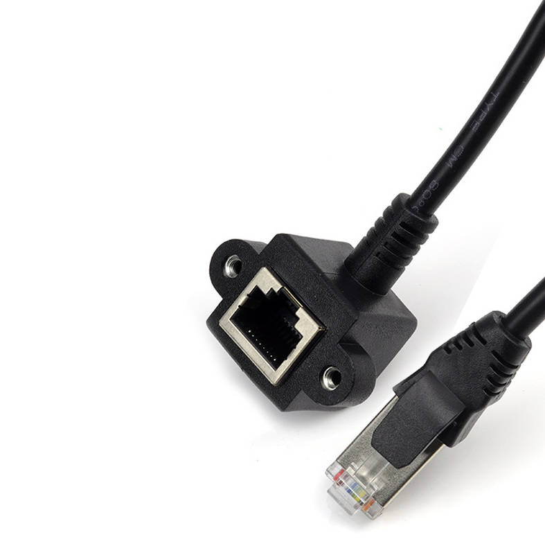 SYSTEM-S LAN snúra 60 cm 8P8C tengi í RJ45 tengi með skrúfuhorni, svört