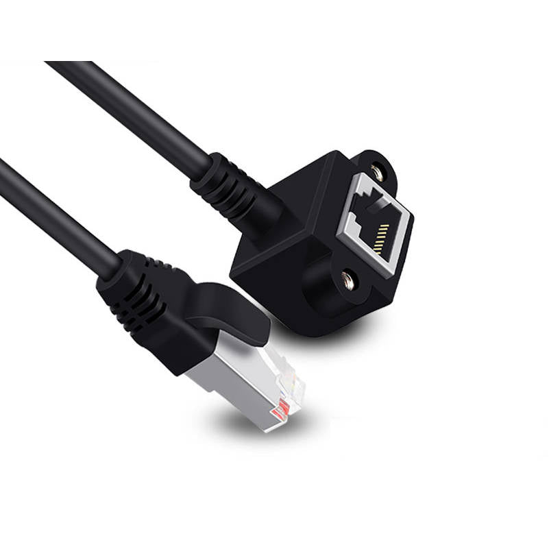 SYSTEM-S LAN snúra 60 cm 8P8C tengi í RJ45 tengi með skrúfuhorni, svört