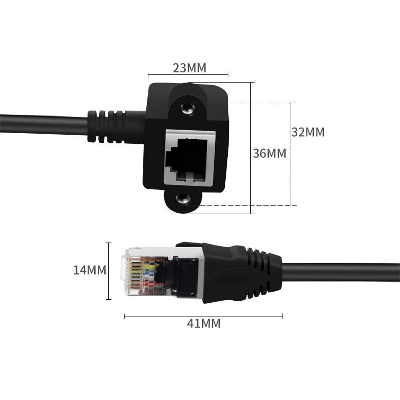 SYSTEM-S LAN snúra 60 cm 8P8C tengi í RJ45 tengi með skrúfuhorni, svört