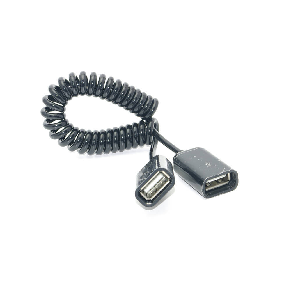 SYSTEM-S USB 2.0 snúra 80 cm Type A kvenkyns í kvenkyns spíralframlengjanleg í svörtu