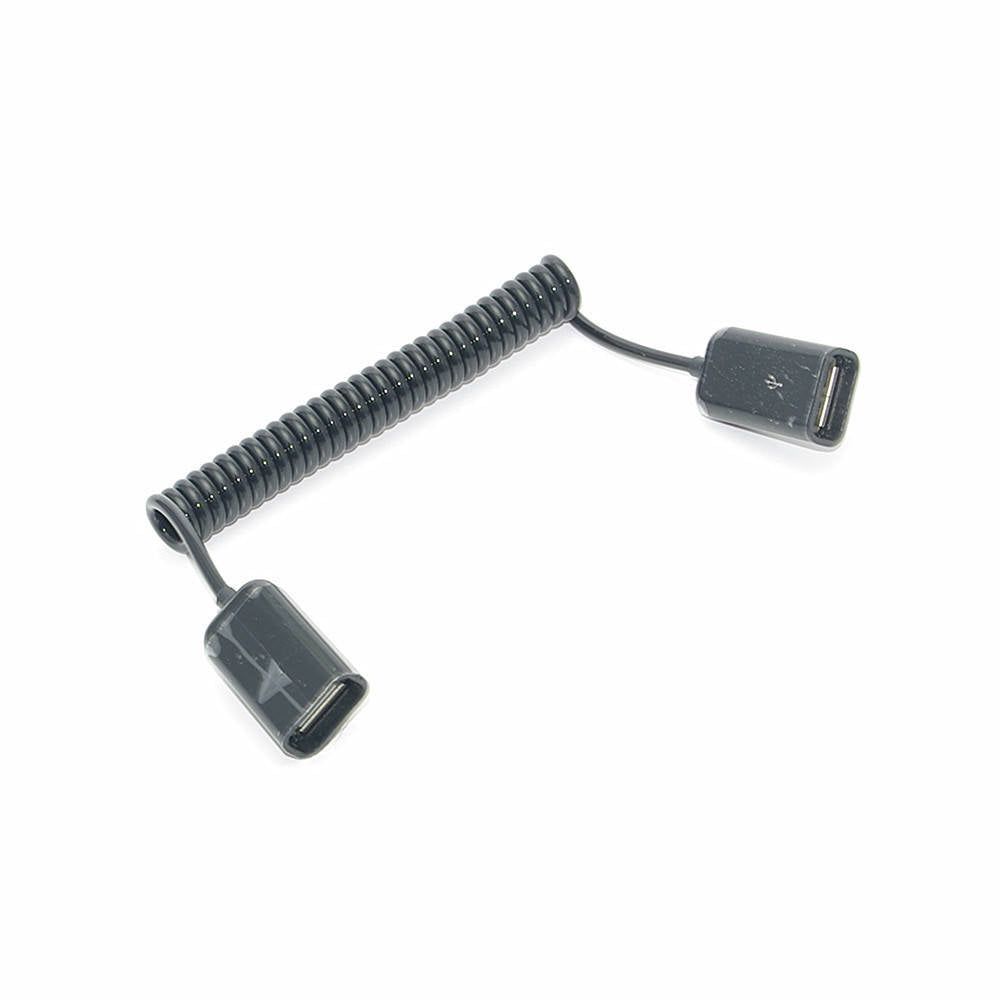 SYSTEM-S USB 2.0 snúra 80 cm Type A kvenkyns í kvenkyns spíralframlengjanleg í svörtu