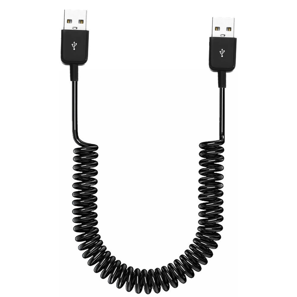 SYSTEM-S USB 2.0 snúra 90 cm Tegund A karlkyns í karlkyns spíralframlengjanleg í svörtu