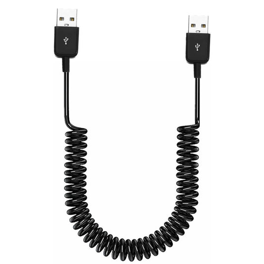 SYSTEM-S USB 2.0 snúra 90 cm Tegund A karlkyns í karlkyns spíralframlengjanleg í svörtu