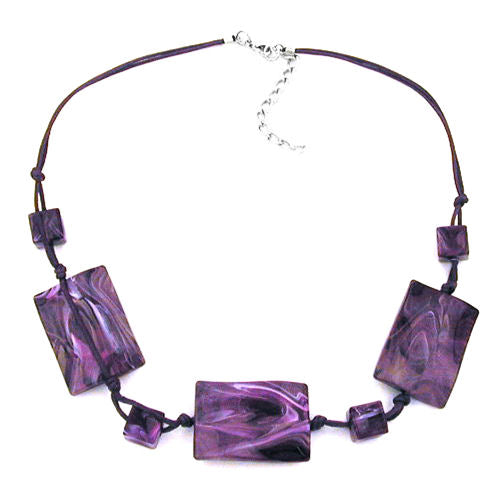 Keðja 3x 35x25mm ferköntuð bylgjað fjólublátt marmara 45cm