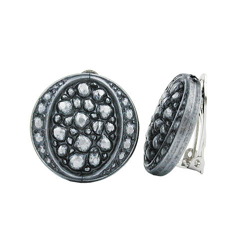 Eyrnalokkar með klemmu, 22 mm diskur, mósaík, silfurgrá plasthnappur