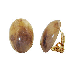 Eyrnalokkar með klemmu 18x13mm, lítill sporöskjulaga hornhnappur, brúnn marmari, glansandi plasthnappur