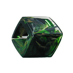 Cloth ring 45x36x18mm hexagon green-marbled glossy plastic