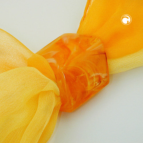 Cloth ring 45x36x18mm hexagon orange-marbled glossy plastic