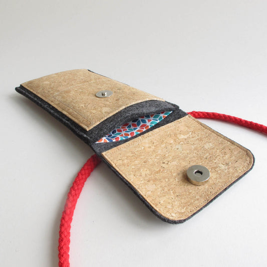 Shoulder bag for iPhone 14 | made of felt and organic cotton | anthracite - colorful | model KEDJA