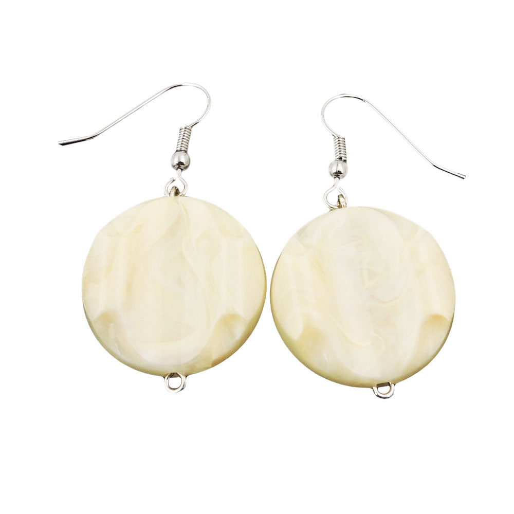 Eyrnalokkar með krókum, 44x22mm diskur, plastgrafinn, rjómalitaður/beige