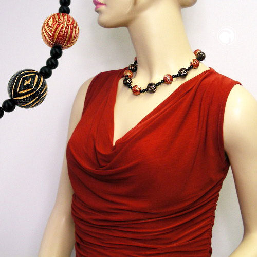 Chain 18mm engraving beads black-red-gold colored plastic 50cm