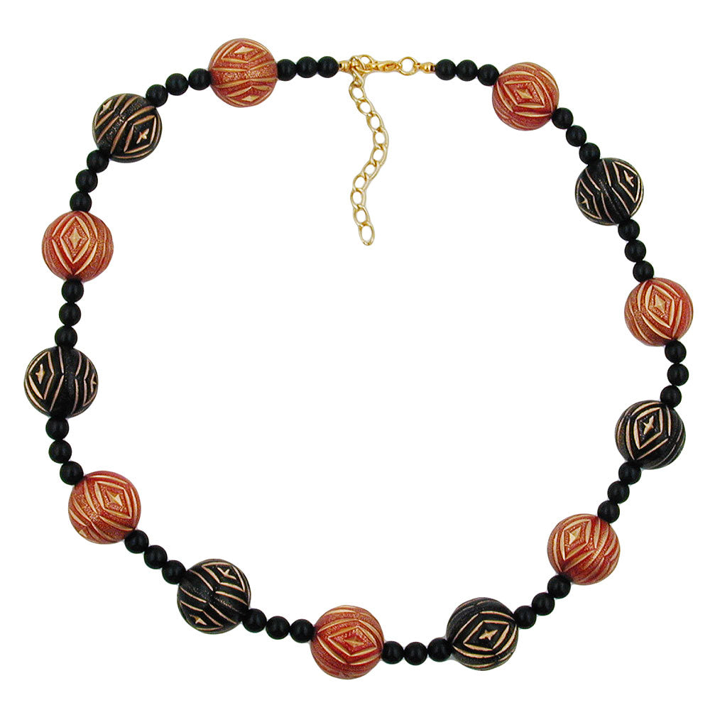 Chain 18mm engraving beads black-red-gold colored plastic 50cm