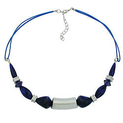 Kette, Rillenwalze silber-matt, blau
