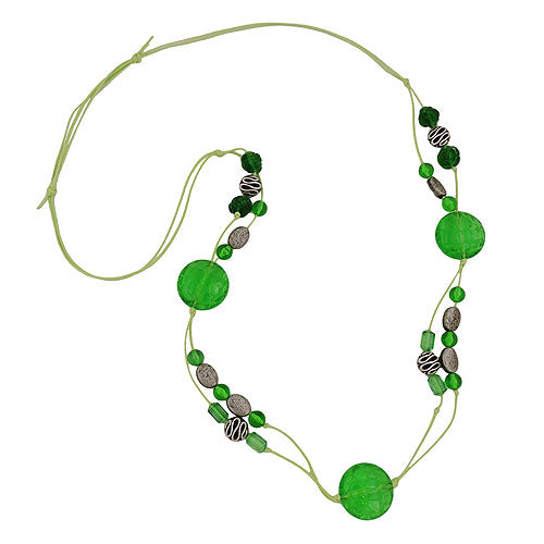 Chain 25mm crocodile pearl green-transparent and antique silver plastic beads cord light green 90cm