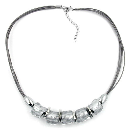 Keðja 18x6mm perluplast grá-silfur-glær snúra grá 50cm