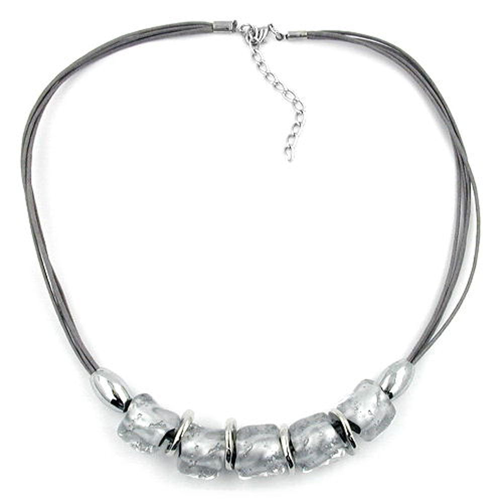 Keðja 18x6mm perluplast grá-silfur-glær snúra grá 50cm
