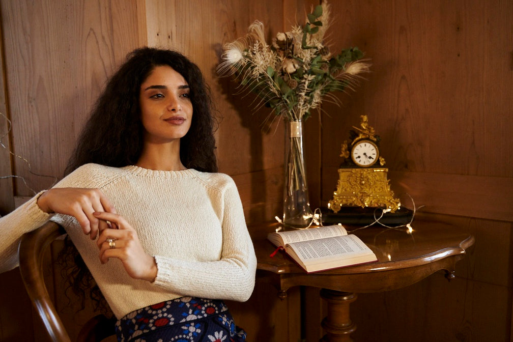 Apu Kuntur - Alpakkapeysa með hringhálsmáli ELLA – ung alpakka og lífræn Pima bómull