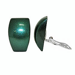 Eyrnalokkar með klemmu 27x17mm trapissgrænum, glansandi plasthnappi