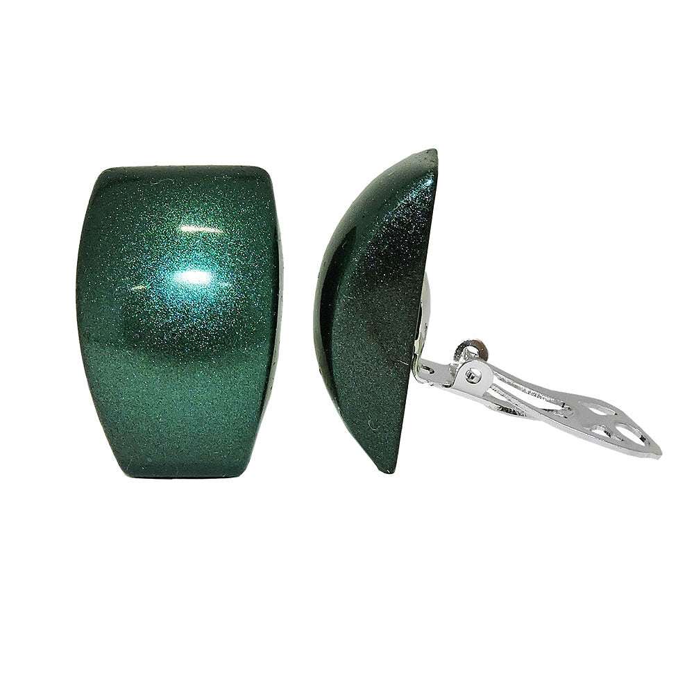 Eyrnalokkar með klemmu 27x17mm trapissgrænum, glansandi plasthnappi