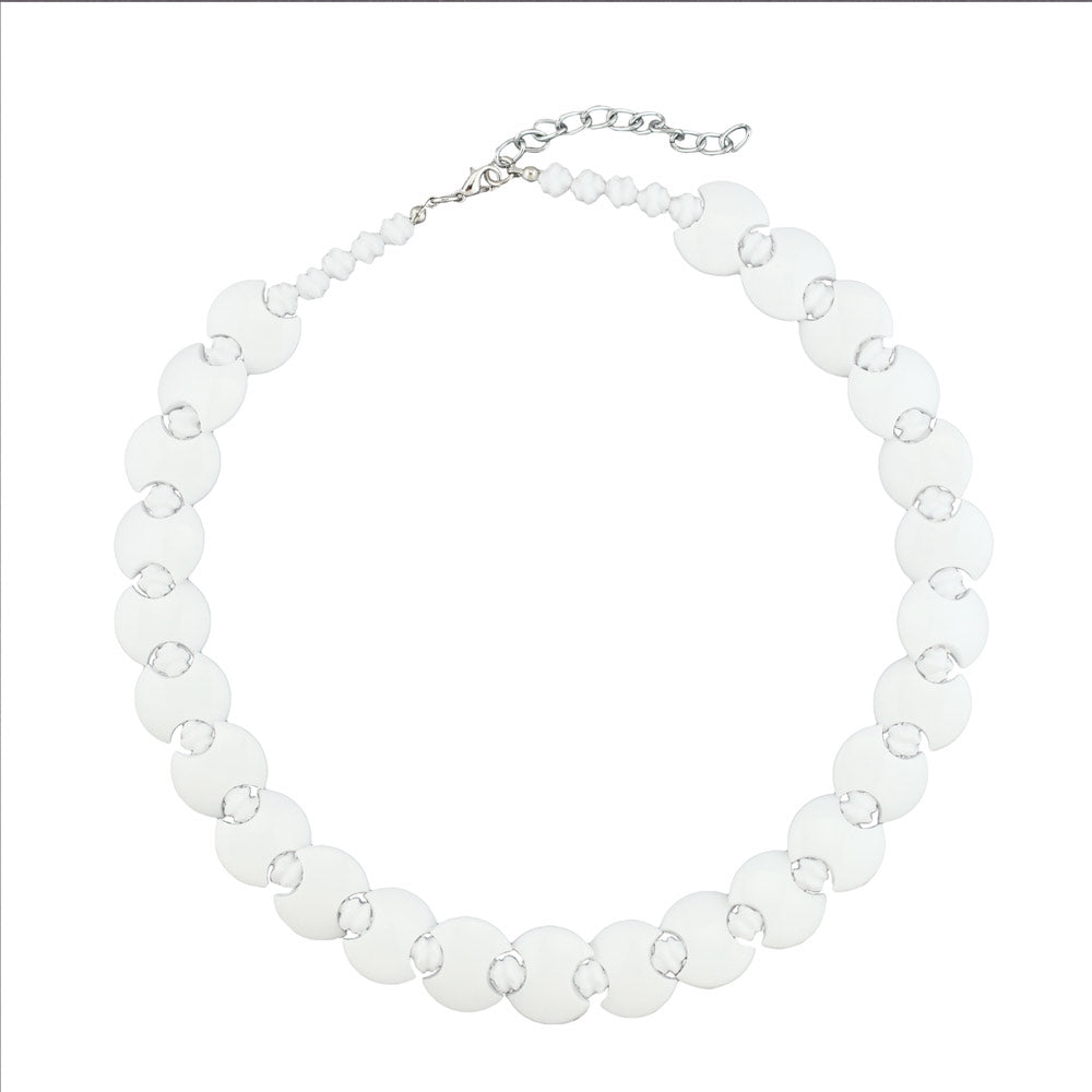 Keðja 18mm diskur plast hvít glansandi hnútur perla hvít 43cm