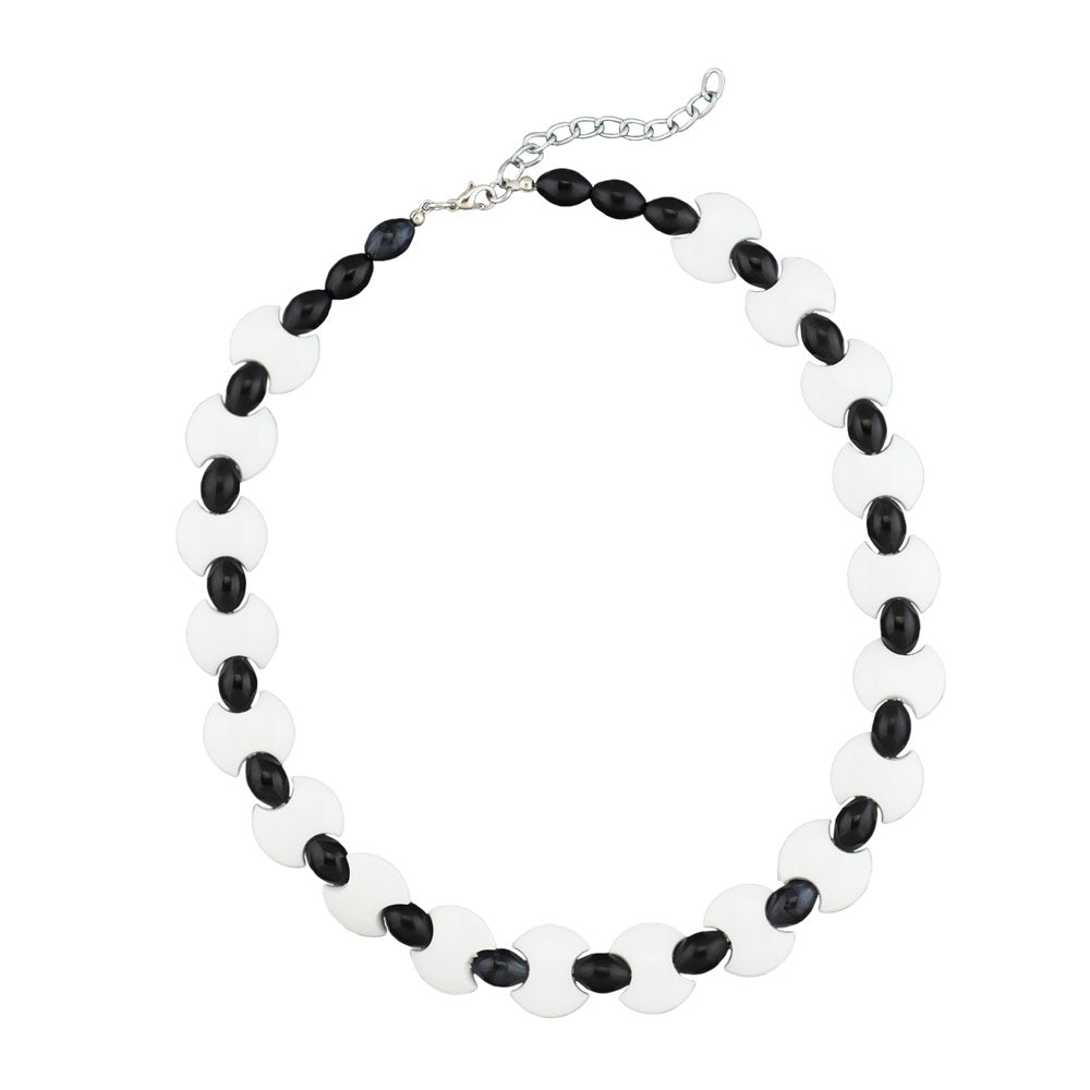 Keðja 18mm diskur hvítur ólífuperlur plast svartur 43cm