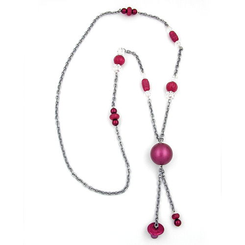 Necklace plastic beads old pink-grey-crystal aluminum anchor chain grey 90cm