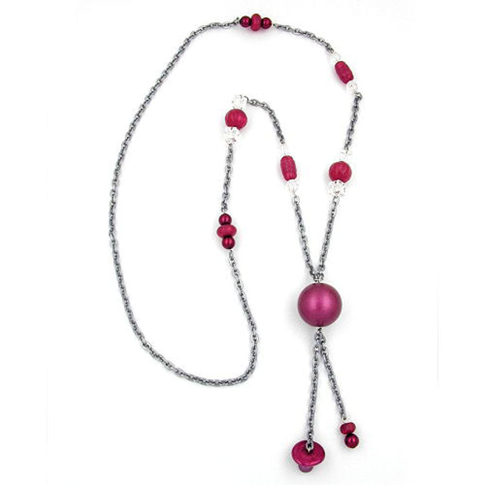 Necklace plastic beads old pink-grey-crystal aluminum anchor chain grey 90cm