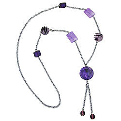 Kette Kunststoffperlen lila-flieder-grau-marmoriert Alu-Ankerkette grau 95cm