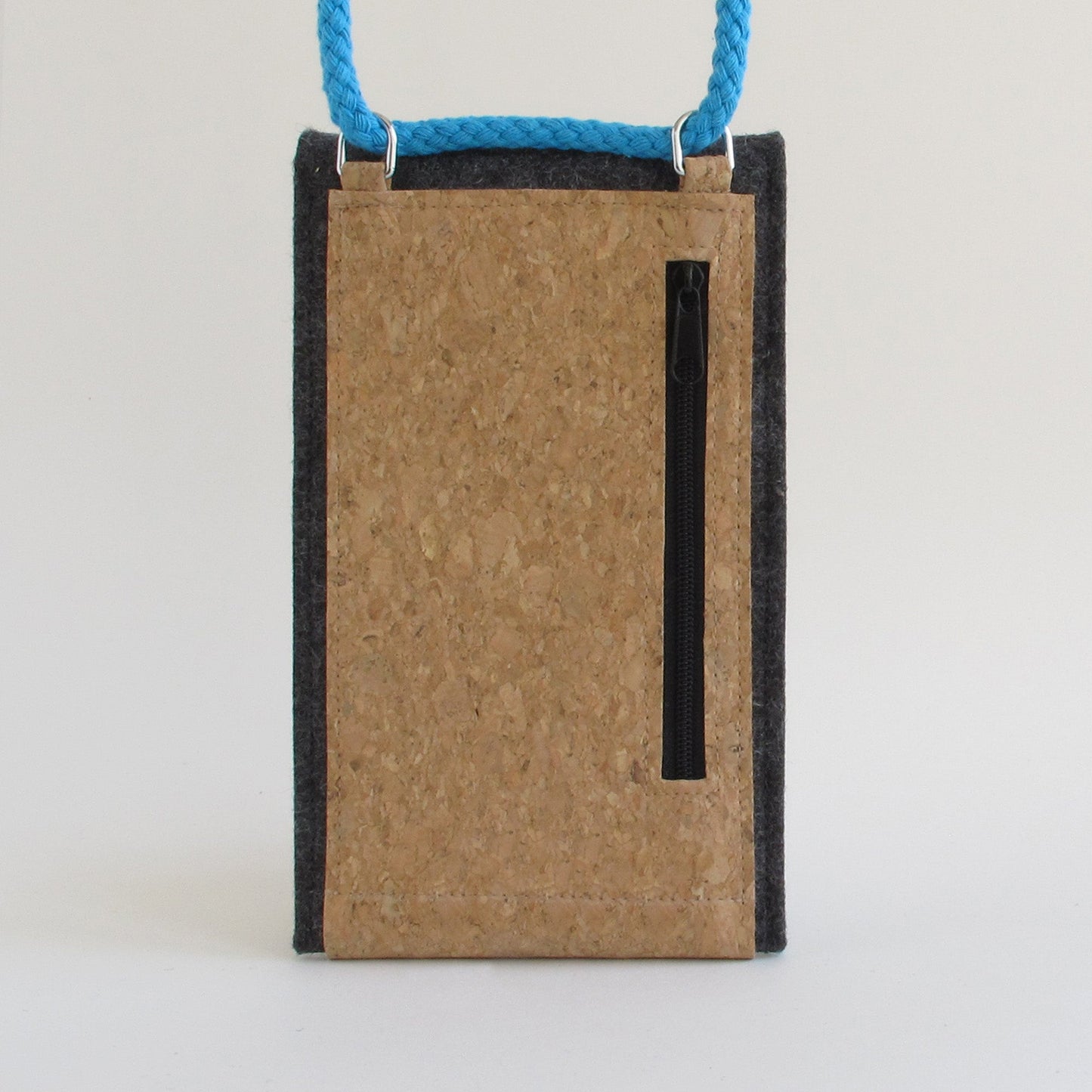 Umhängetasche für Fairphone 6 | aus Filz und Bio-Baumwolle | anthrazit - shapes | Modell KEDJA