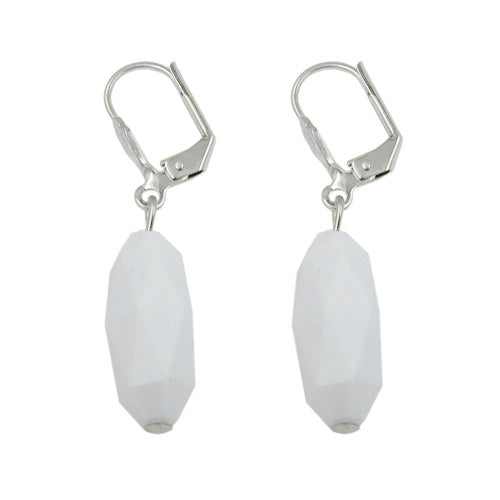 Eyrnalokkar með klemmu 40x8mm, silfurlitaðir, ólífuhvítir, glansandi plast