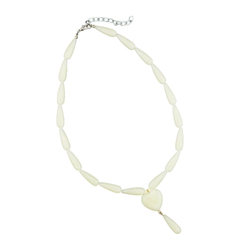 Y-necklace with heart pear pearl cream-colored plastic 42cm