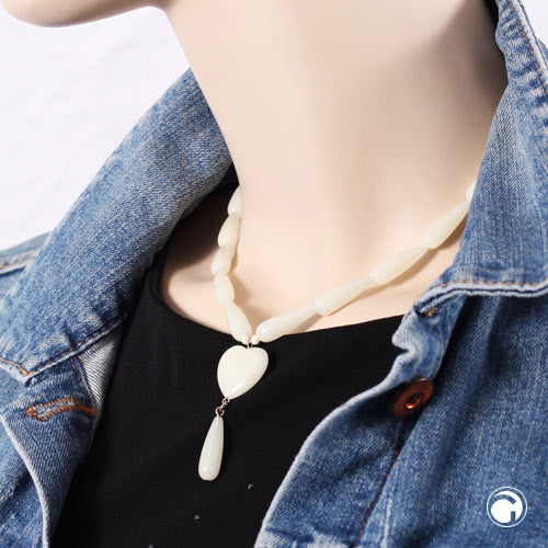 Y-necklace with heart pear pearl cream-colored plastic 42cm