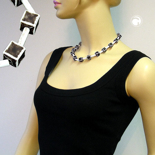 Chain plastic beads cube 10x10mm black-grey-white 45cm