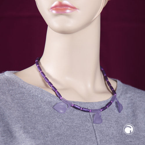 Chain with leaf on tube purple plastic 45cm