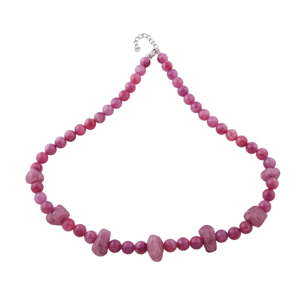 Necklace 10mm pearl plastic purple-white-red-marbled with various non-round beads 55cm