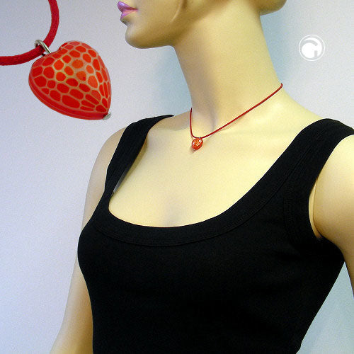 Children's necklace heart plastic red with pattern cord red 40cm