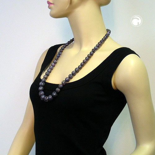 Necklace 12-14-16mm pearl gradient grey-purple-marbled plastic 75cm