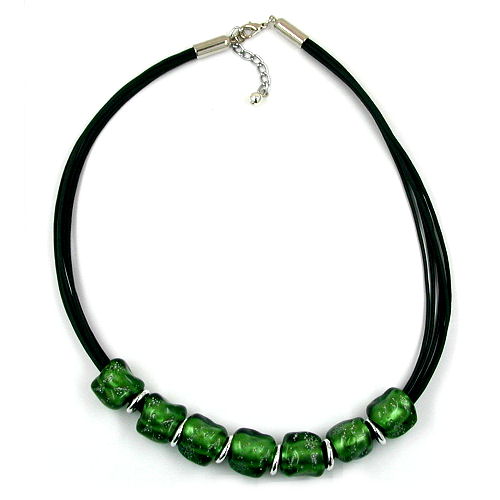 Chain 18x6mm pearl plastic dark green-transparent cord green 50cm