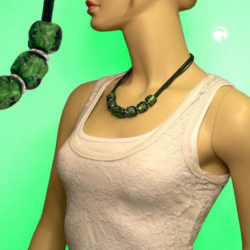 Chain 18x6mm pearl plastic dark green-transparent cord green 50cm