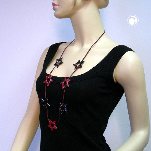 Chain 42mm 7x five-pointed stars red black speckled plastic cord 100cm
