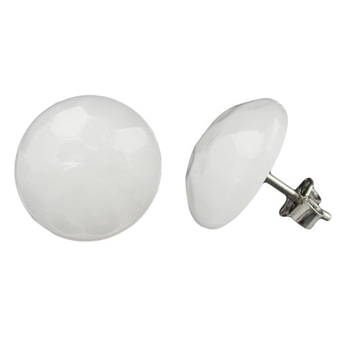 Eyrnalokkar 14mm kremhvítir glansandi plast flatir kúplaðir hamraðir