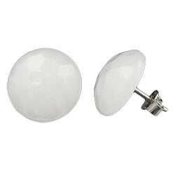 Eyrnalokkar 14mm kremhvítir glansandi plast flatir kúplaðir hamraðir