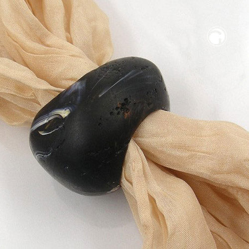 Scarf ring 33x25mm plastic ring bead non-round 17mm hole black marbled matt